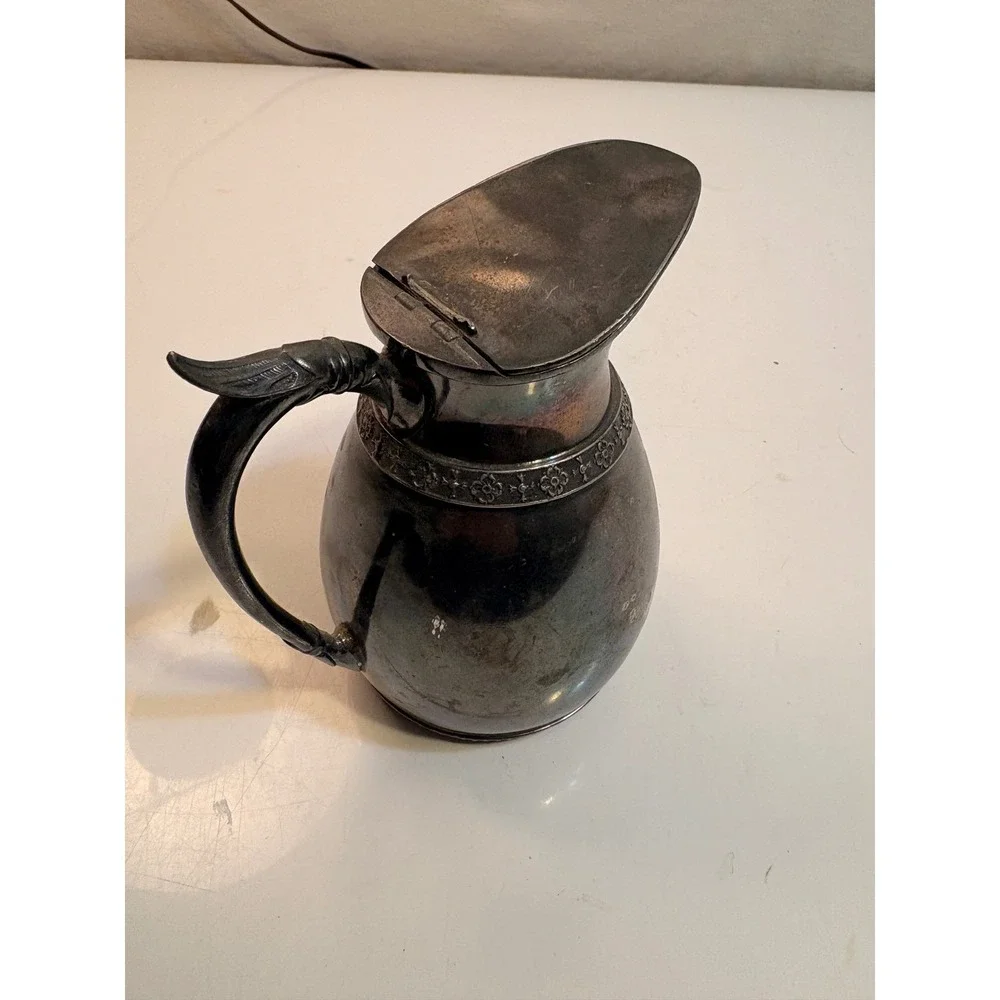 Vintage Silver Plated Pitcher Embossed Floral Band Monogram 'RH'‎